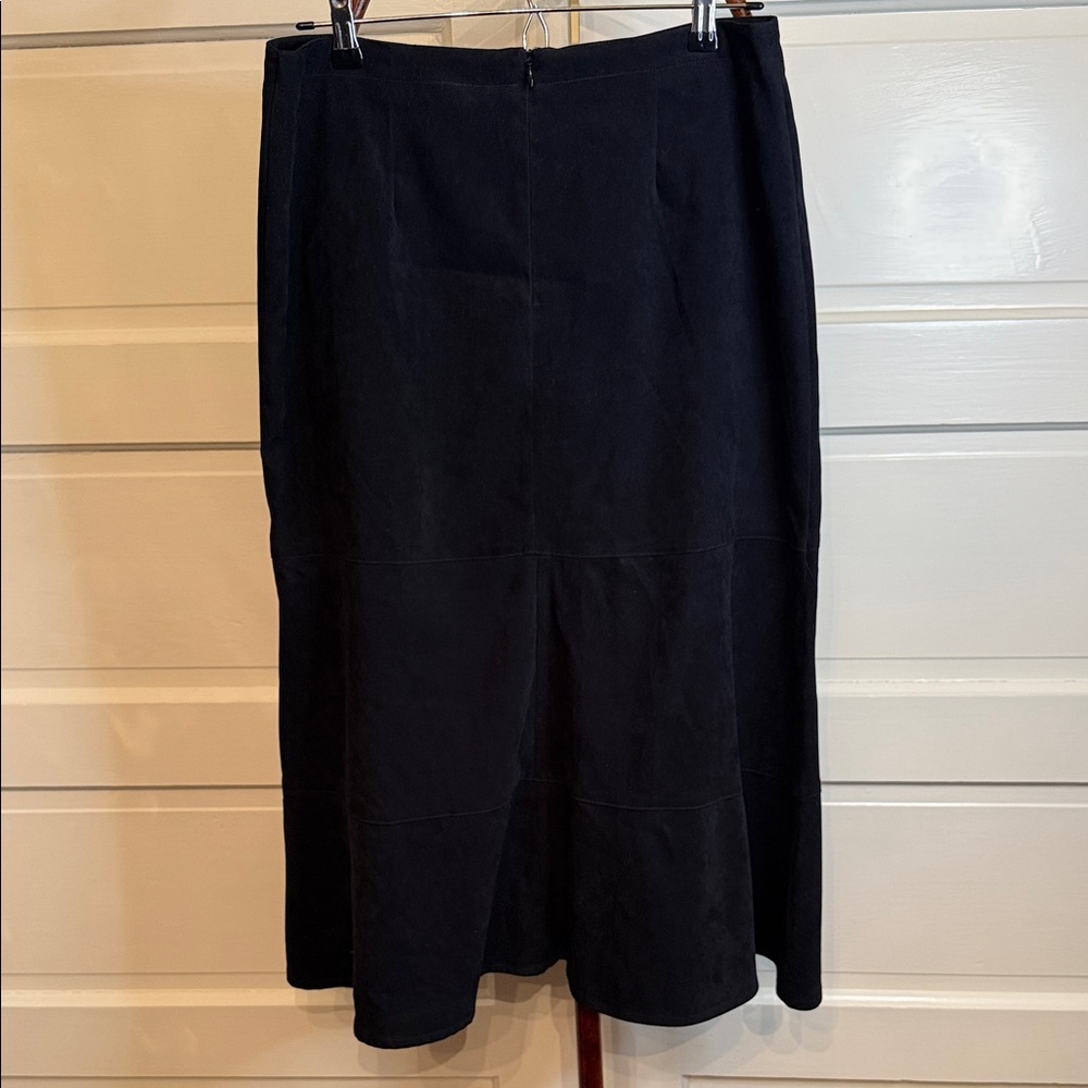 Minimalist Faux Suede Midi Skirt Black Soft Stretch 90s Quiet Luxury 8P